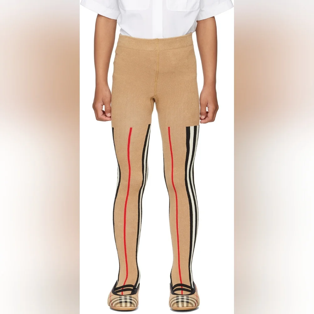 NEW! Burberry Kids Beige Icon Stripe Tights Size 8Y